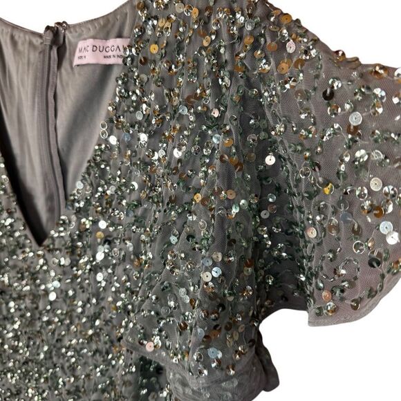 NWT MAC DUGGAL Butterfly Sleeve Tea length sequin dress Sage Size 18 - Picture 9 of 13